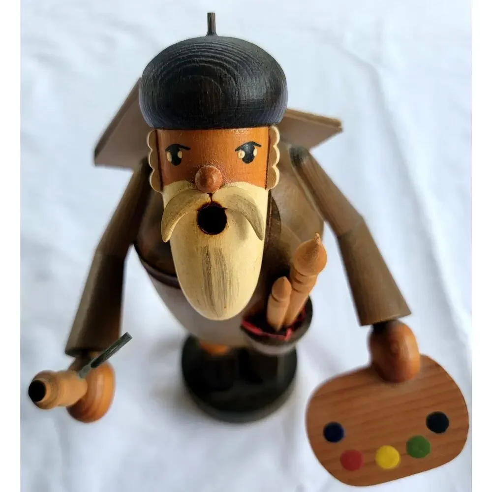 Vintage Erzgebirge Painter Wood Smoker Figure German Folk Art Artist Decor